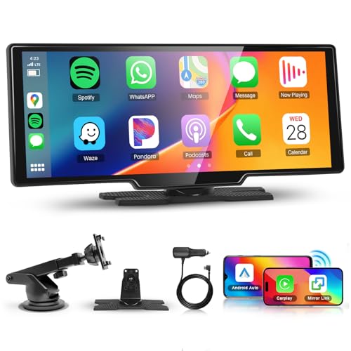 10.26" Portable Car Radio Carplay Screen for Apple Carplay Android Auto Wireless, Hodozzy HD IPS Touch Screen Car Stereo with OTA SuperLink Mirror Link Bluetooth AUX FM Transmitter for All Vehicles
