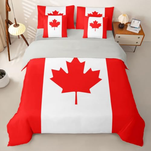 Loussiesd Juego de ropa de cama de 7 piezas con diseño de bandera canadiense, tamaño King, con sábanas, para niños y niñas, de microfibra suave y ligera