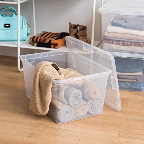 Image of IRIS USA 4-Pack Storage Bins with Lids, 58 Quart, Clear Stackable Containers Box Organize Shoes Closet Shelves Clothes Blankets Towels - BPA-Free Plastic