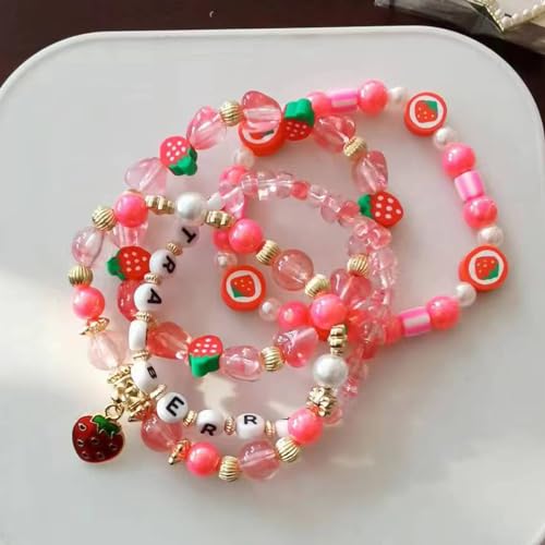 Strawberry Bead Bracelets for Women Pearl Heishi Bracelet Colorful Stackable Stretchy Boho Pearl Bracelets Jewelry 6