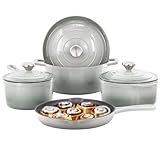 MegaChef 7 Piece Enameled Cast Iron Cookware Set in Gray