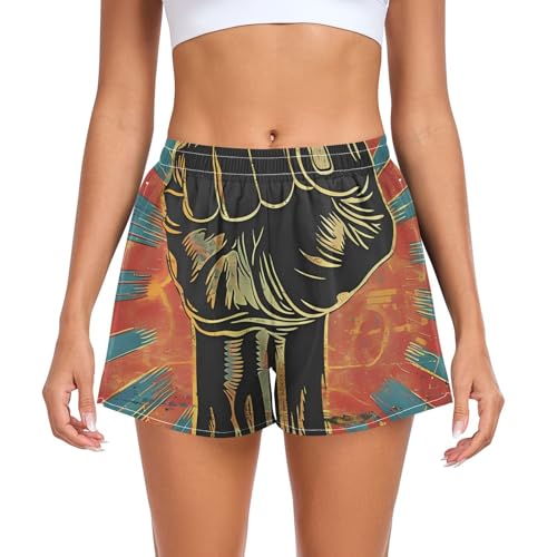 EtherSpher Protest Fist Illustration Women Athletic Shorts Ouick Dry Teens Swim Shorts for Soccer Teenis Exercise Indoor Short para Mujer L