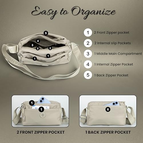 Image of Women's Crossbody Sling Bag, Water-Resistant Nylon Shoulder Handbag with Multiple Zipper Compartments, Lightweight Travel Purse, Shopping, Adjustable Strap Messenger Bag
