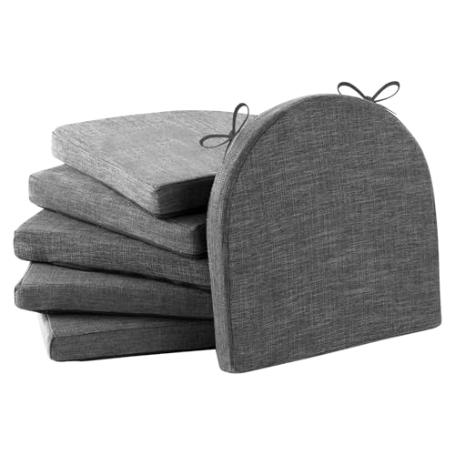 Image of IPYNBAP Chair Cushions for Dining Chairs, Kitchen Chair Cushions, 16'' x 16'' x 2'', Non Slip Indoor Seat Cushions, Chair Pads for Dining Chairs with Ties & Removable Cover, Set of 6, Dark Grey