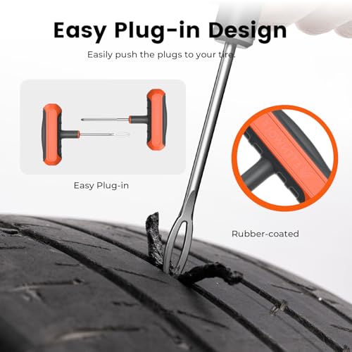 Image of ETENWOLF Flat Tire Repair Kit with Plugs 16 Pcs, Heavy Duty Tire Plug Kit for Car, Motorcycle, ATV, Jeep, Truck, Tractor (Vivid Orange)