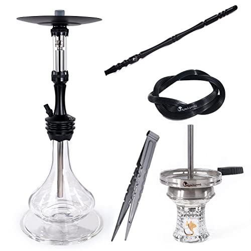 Dschinni Foxx Black Shisha Set I 78cm große Shisha mit Blow-Off & Molassefänger I Edelstahl & Aluminium - extrem…