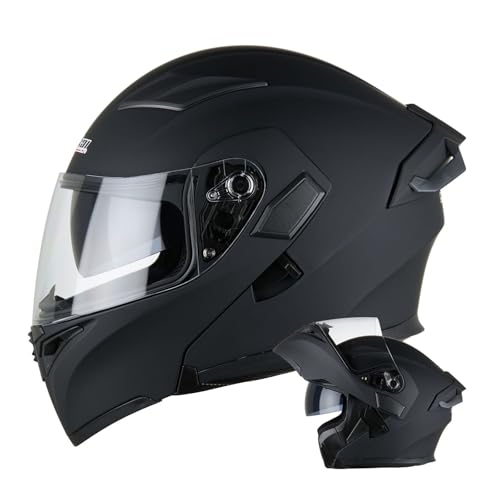 WLYEZAU Casque de Moto modulable, Rabattable, homologué ECER 22.06, Double visière, intégral, for Hommes et Femmes(13,L=59~60CM)