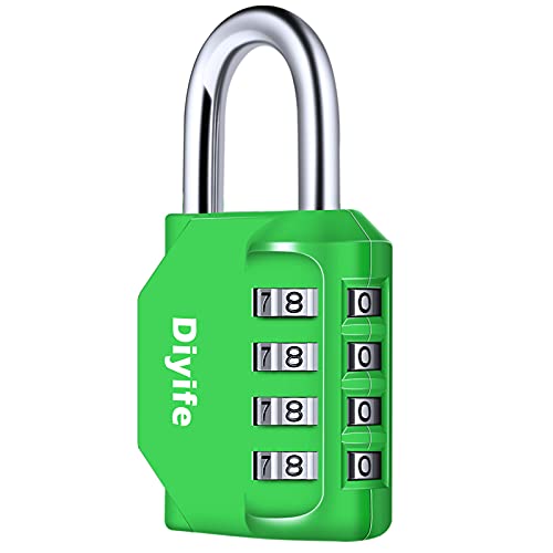 Combination Padlock, Diyife Heavy Duty 4 Digit Padlock Weatherproof Outdoor Locker Padlock for School Gym Locker, Shed, Fence, Hasp, Garage, Gate, Toolbox, Door (Green) by Diyife - Used condition - CA$8.57