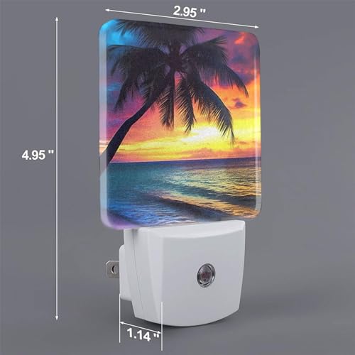 Image of Sunset Beach Night Light Set of 2, Coconut Tree Auto Sensor LED Dusk-to-Dawn Nightlights, Plug-in Sensor Lamp for Bedroom Bathroom Kitchen Hallway Stairs Decorative