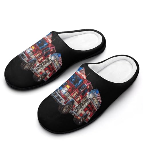 Fireman American Flag Firefighter Men's Cotton Slippers Memory Foam Anti-Skid Sole House Shoes