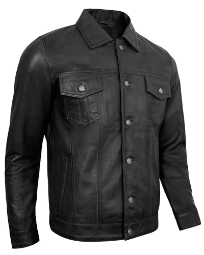 Vintage Leather Jacket Men - Real Lambskin Shirt Collar Trucker Style Mens Leather Jackets3