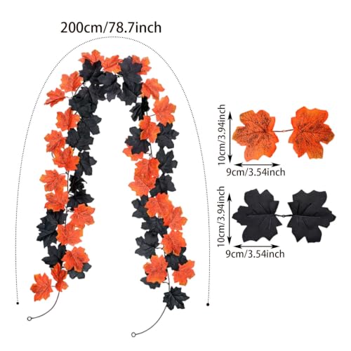 2 Pack 6.5FT Artificial Autumn Halloween Garland with Maple Leaf Decor (Red) - image 7