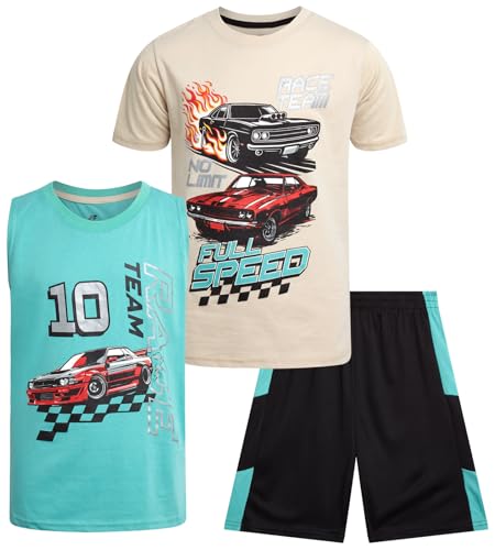 Image of Pro Athlete Boys Active Shorts Set - 3 Piece Athletic Dry Fit Graphic Tees Tank Tops and Basketball Shorts for Boys