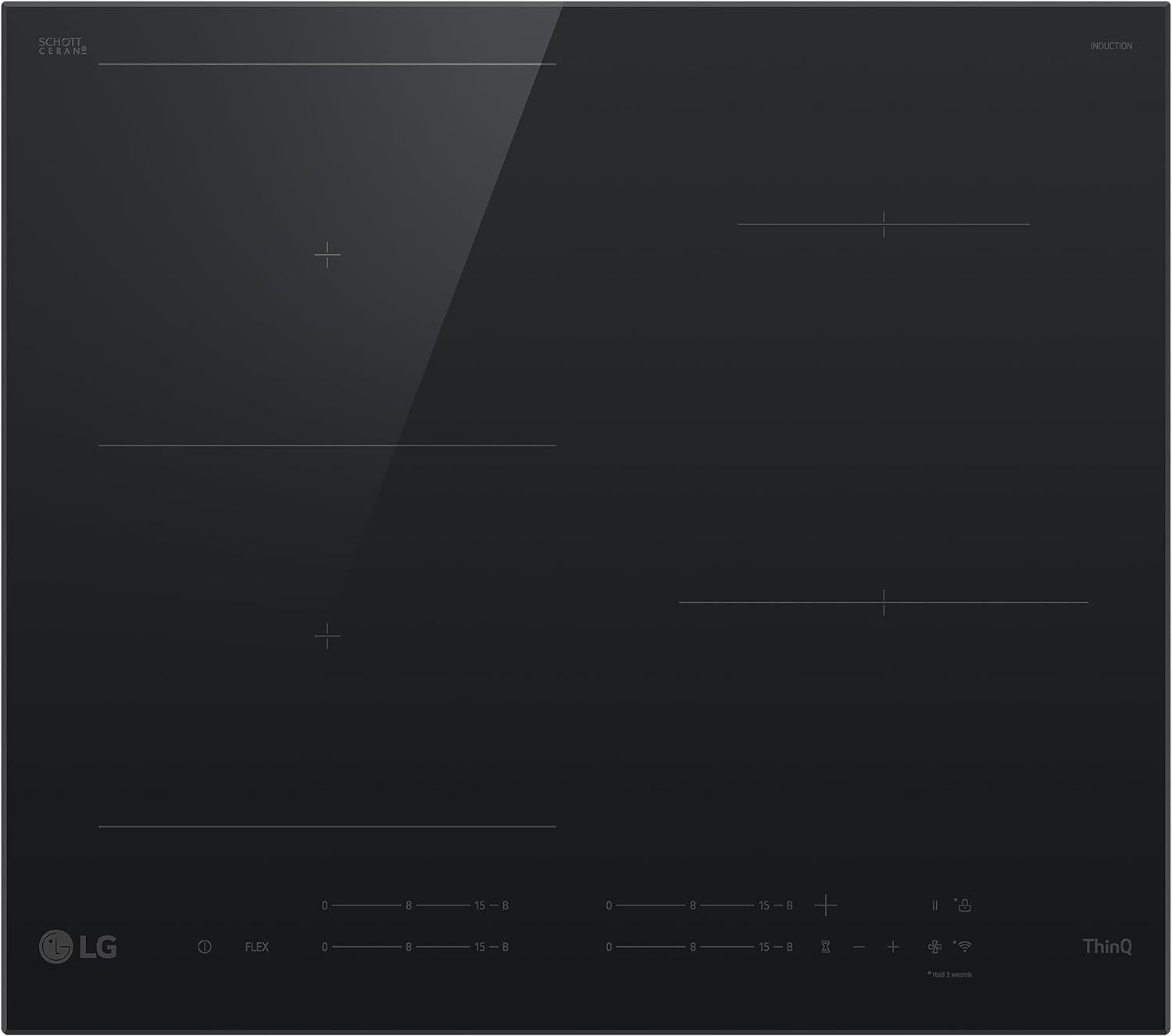 LG Płyta indukcyjna CBIZ2435B 60 cm, moc od 2,5 do 7,4 kW, 4 strefy całkowite, 1 strefa Flex, 15 poziomów mocy + doładowania, niezależne sterowanie dotykowe, Wi-Fi, szkło ceramiczne SCHOTT, kolor