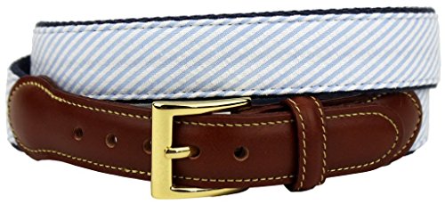 COUNTRY CLUB PREP Seersucker Leather Tab Belt in Light Blue2