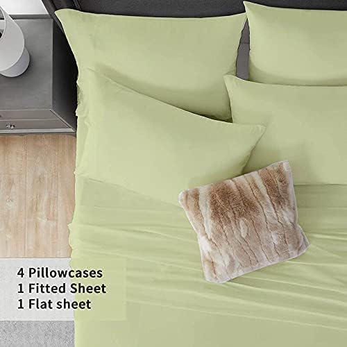 Miniatura 4 de Juego de sábanas tamaño King, juego de 6 piezas, bolsillos extraprofundos, sábanas de 600 hilos, 100% algodón egipcio, color salvia, sábanas tamaño