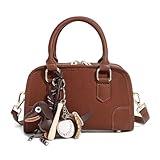 MoreFarther Mini Purses for Women, Leather Top Handle Crossbody Bags, Handbags Clutch with Cute Pendant and Adjustable Strap (Brown)
