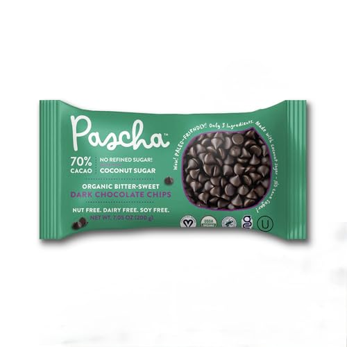 Pascha Organic 70% Cacao Baking Chips - Bittersweet Dark Chocolate with Coconut Sugar - Vegan, Non-GMO, Rainforest Alliance Certified - Allergen-Free (Pack of 8)