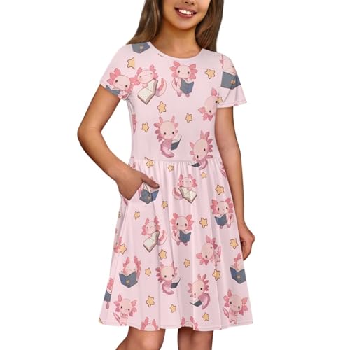 Image of Short Sleeve Dress for Girls with Pockets Cute Toddler Girl Clothes Summer 2-12
