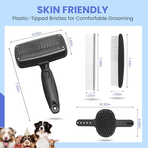 Self Cleaning Shedding Brush - 5-in-1 Professional Pet Grooming Kit Skin Friendly Grooming Tool for Dogs, Cats, and Puppies, Deshedding and Hair Removal for Long and Short Haired Pets, Black - Image 3