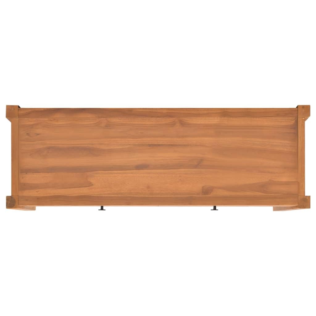 Szafka pod telewizor z naturalnego drewna tekowego, 140 x 40 x 45 cm, z 2 szufladami, rustykalny mebel do salonu, stojak na sprzęt AGD i przedmioty dekoracyjne, konstrukcja X