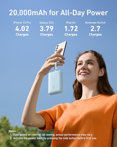 Anker Power Bank, 20,000mAh 30W Max Fast Portable Charger with Built-in USB-C and MFi Certified Lightning Cables, USB-C&A, Battery Pack for iPhone 17/16/15/14 Series, MacBook, Galaxy - Image 3