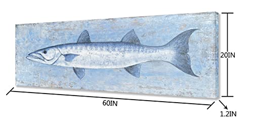 Yihui Arts Blue and White Fish Canvas Wall Art – Coastal Paintings with Textured for Living Room Bedroom Bathroom Decor - Image 2