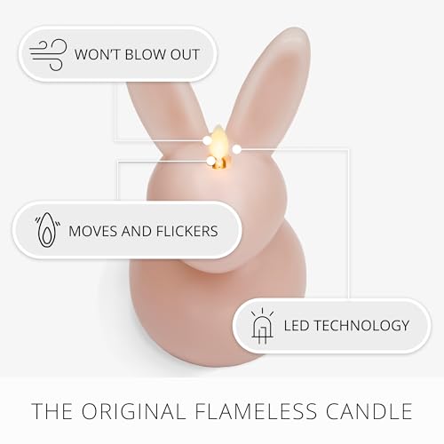 Image of Luminara Easter Bunny Candle- Dusky Rose 4.5 inch x 4.5 inch x 8.5 inch- Flameless Real-Flame Holiday-Inspired Decor- AA Batteries- Flickering LED Flame