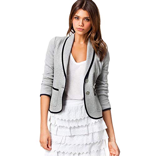 BaZhaHei-Chaqueta de Mujer, Mujeres Business Coat Blazer Suit Tops de Manga Larga Slim Jacket Blusa Talla S-6XL del Chaqueta pequeña de Manga Corta para Mujer Camisetas de Mujer Camisas (Gris, L)