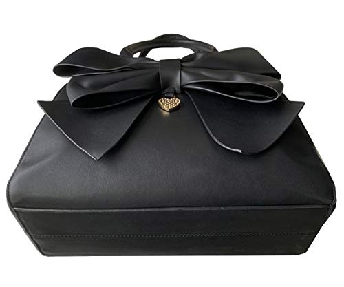Rullar Women 2Pcs Handbag Set Bow-Knot Satchel Top-Handle Crossbody Bag Tote Wallet Purse With Heart Pendant Black #TOP4