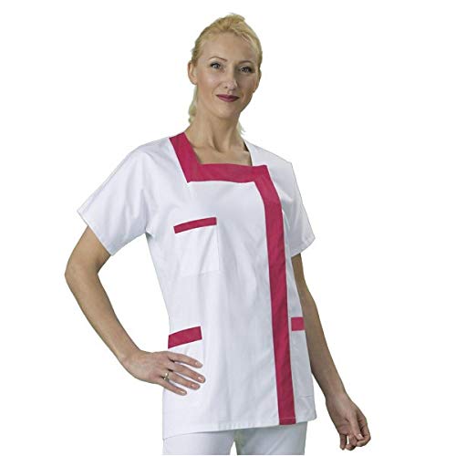 Blouse médicale Col Carré Manches Courte Hauteur Tunique Coloris Blanc Finish Fush