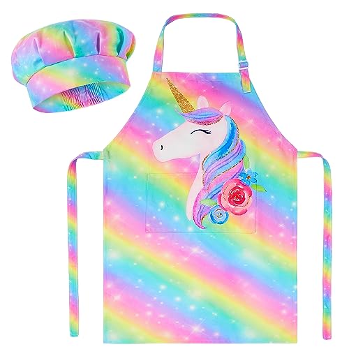 MHJY Kids Apron and Chef Hat Set, Child Aprons for Cooking Baking...