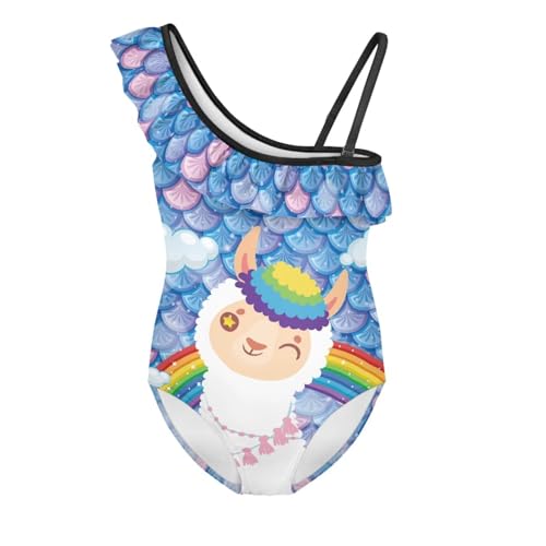 TOADDITDO One Piece Swimsuits for Girls Cute Animals Print Ruffle One Shoulder Bathing Suit with Adjustable Strap