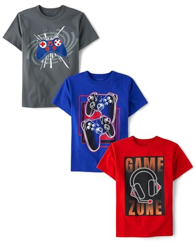 The Children's Place,Boys,Gamer Short Sleeve Graphic T-Shirts,Multipacks,Game Zone/Controller/Controllers 3-Pack,Large
