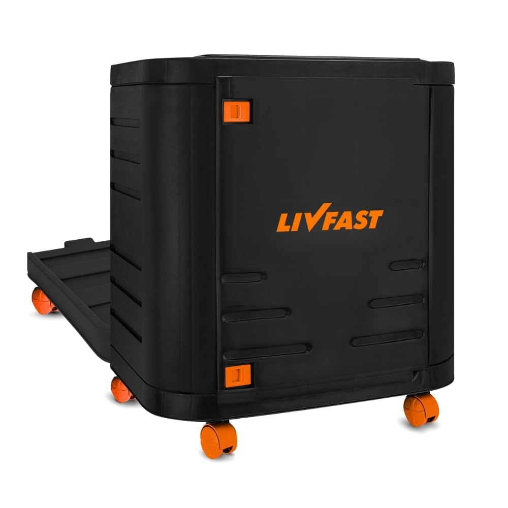 Livfast Convertible Inverter Battery Trolley for Single & Double Batteries with Protective Cover | Ideal for Home Inverter & Battery with 150 kg Load Capacity, Support Upto 2 Batteries - Black Orange