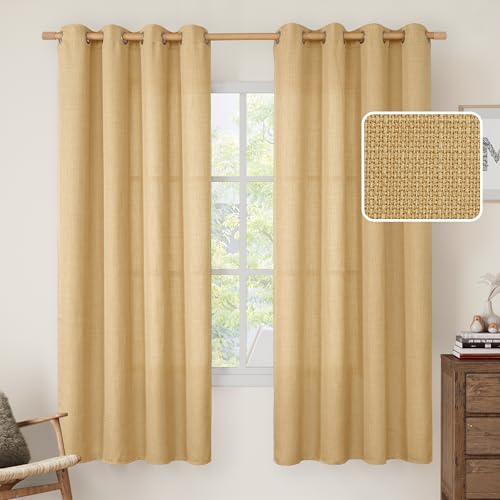Image of LAMIT 72 inch Linen Curtains for Bedroom, Grommet Thick Linen Textured Privacy Drapes Light Filtering Window Treatments Curtains for Living Room, Set of 2 Panels (52 x 72 Inch, Caramel Brown)