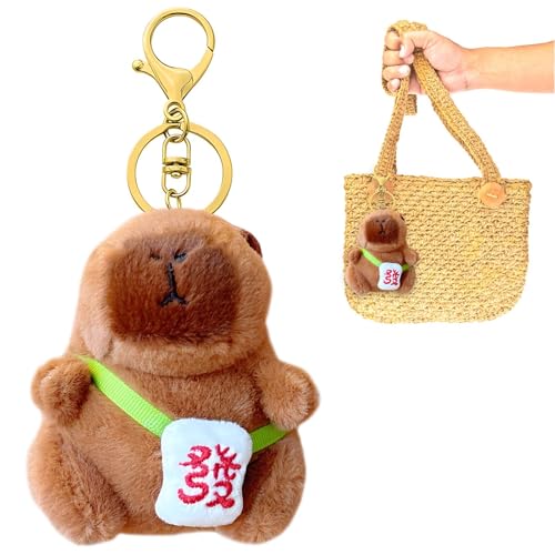 Image of TECHPLUS Capybara Plush Keychains - Lucky Charm Fortune Decor, Animal Keyring for Purse, Handbag, Men Women Hanging Ornament (Red Fortune)