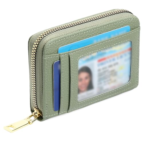 Image of GAEKEAO Wallet Women RFID Blocking Leather Small Compact Zip-Around Credit Card Holder with ID Window & Zipper Pocket