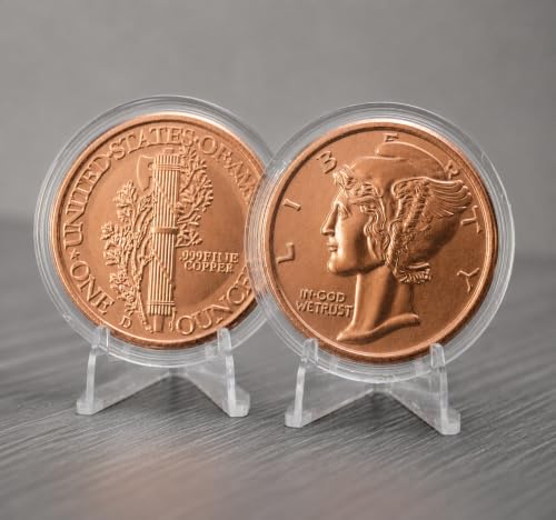 Image of Mercury Dime Design 1 oz Pure .999 Copper Round Collecticble Jumbo 39mm Coin in Capsule - COA by Heavenly Metals