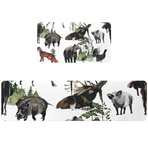 Alfombra absorbente para cocina y pasillo con estampado de bosque salvaje 2