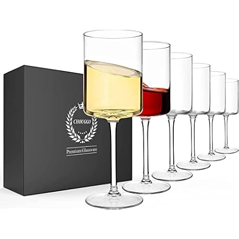 Chouggo Wine Glasses Set of 6, Hand Blown Crystal Red Wine or White Wine Glass 11.4Oz - Hand Crafted by Artisans - Gifts for Women, Men, Wedding, Anniversary, Christmas, Birthday (CG-07), Transparent Cover