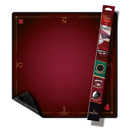 WOGAMAT Officiel - Tapis De Carte À Jouer Luxe Rouge pour Rouge, Poker, Contrée, Coinche 60 X 60 Cm- Neoprene Epais Antiderapant -Glisse des Cartes Parfaite Tout Type De Jeu Cover