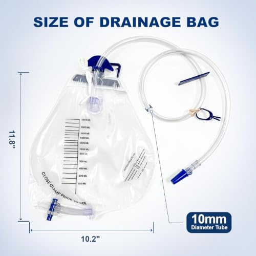 Bolsas de orina de 2000ml para cama con tubo largo de 48 pulgadas y válvula antiretorno 4
