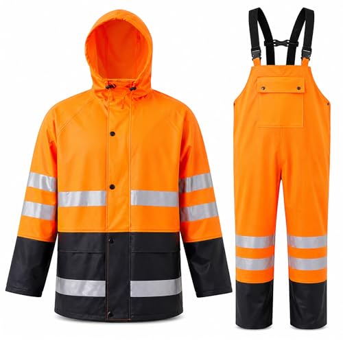 Image of Rain Suit For Men & Women Waterproof Heavy Duty Rain Gear Reflective Jacket for Fishing Outdoor Work Raincoats
