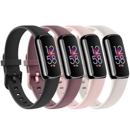 Yisica 4 Pack Sport Straps for Fitbit Luxe Straps Women Men Soft Classic TPU Adjustable Comfortable Replacement Wristbands for Fitbit Luxe