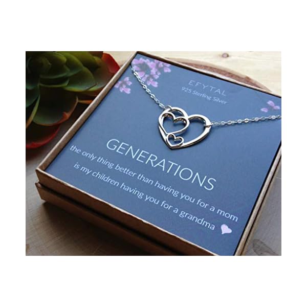 EFYTAL Mother's Day Gift for Grandma, Sterling Silver Triple Heart Necklace for Grandmother, Mom and Children