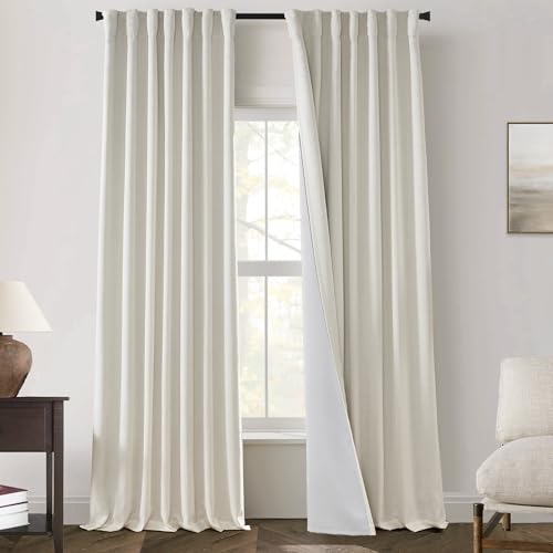 PANELSBURG Cream Linen Blackout Curtains for Bedroom, 90 Inch Floor to Ceiling Pleated Drapes...