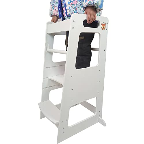 Foto von Kiddy-Fux Lernturm für Kinder | Stylisch Kippschutz Lernturm Höhenverstellbar | Höchste Sicherheit | Montessori Küchenhelfer und Learning Tower | Lernturm ab 1 Jahr | Little Helper Lernturm