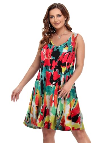 Image of BELAROI Women Casual Summer Dresses Plus Size Sundress V Neck Swing Tank Dress Sleeveless Criss-Cross Beach Cover Ups Pockets
