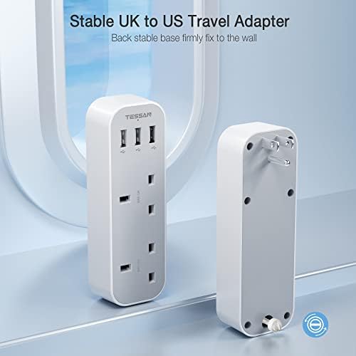 UK to US Plug Adaptor, TESSAN USA Travel Adapter with 3 USB, UK to USA Plug Adaptor, 5 in 1 American Plug Adaptor UK to US from UK to USA, America, Mexico, Canada, Thailand Type B Travel Adapter